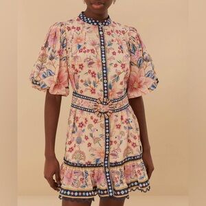 FARM Rio Cream Floral Mini Dress - Pink and Blue